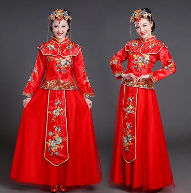 2018春夏秋新款中式婚禮服 結(jié)婚嫁衣婚禮服 結(jié)婚禮服 新娘敬酒服 紅秀禾服