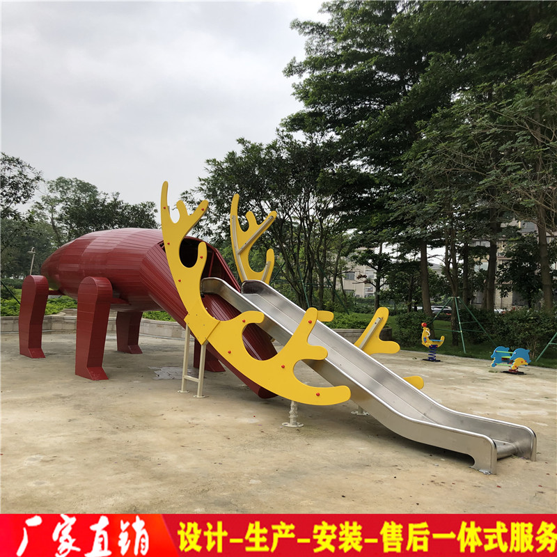 戶外大型麋鹿造型兒童不銹鋼滑滑梯圖片