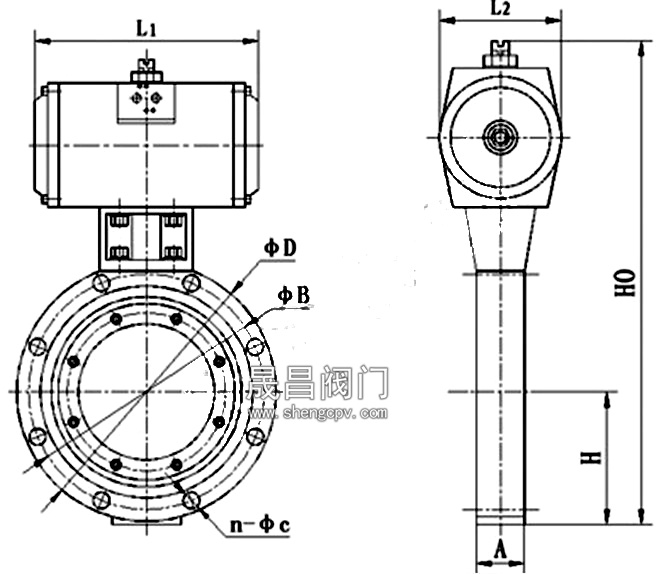 气动高真空蝶阀_外形尺寸