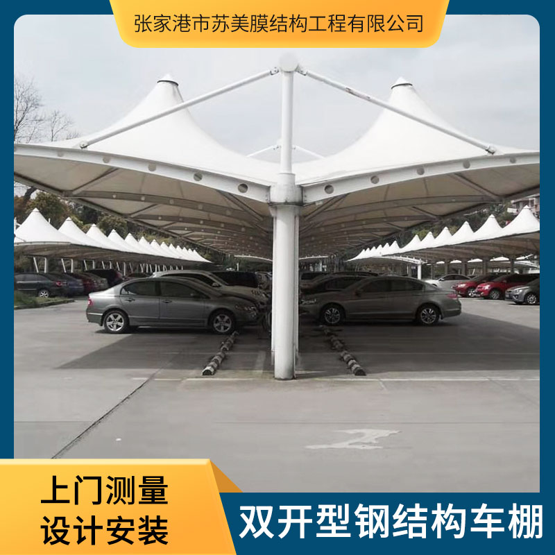 双开型钢结构车棚 专业制作膜结构双开电动车棚 双开停车棚定做 膜结构停车棚图片