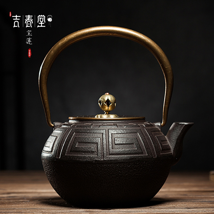 吉春堂铁壶古文1.2L 茶壶铸铁泡茶铁茶壶煮水茶具铸铁壶厂家批发 吉 春 壶 古文图铁壶