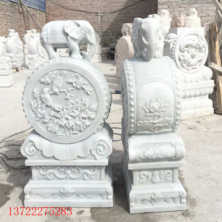 漢白玉門墩?qǐng)D片，漢白玉石鼓，漢白玉抱鼓石一對(duì)