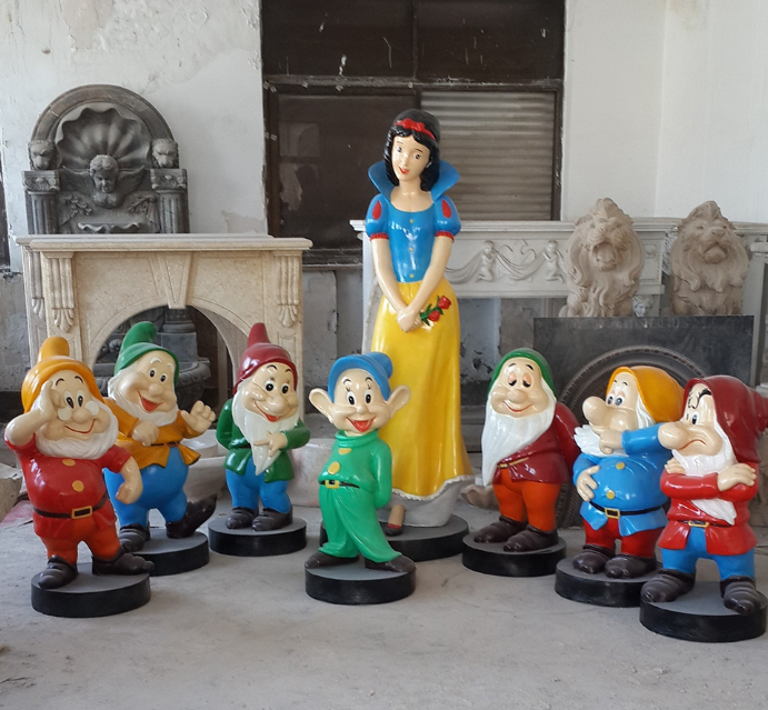 玻璃鋼雕塑 白雪公主與七個小矮人 卡通彩繪游樂園擺放