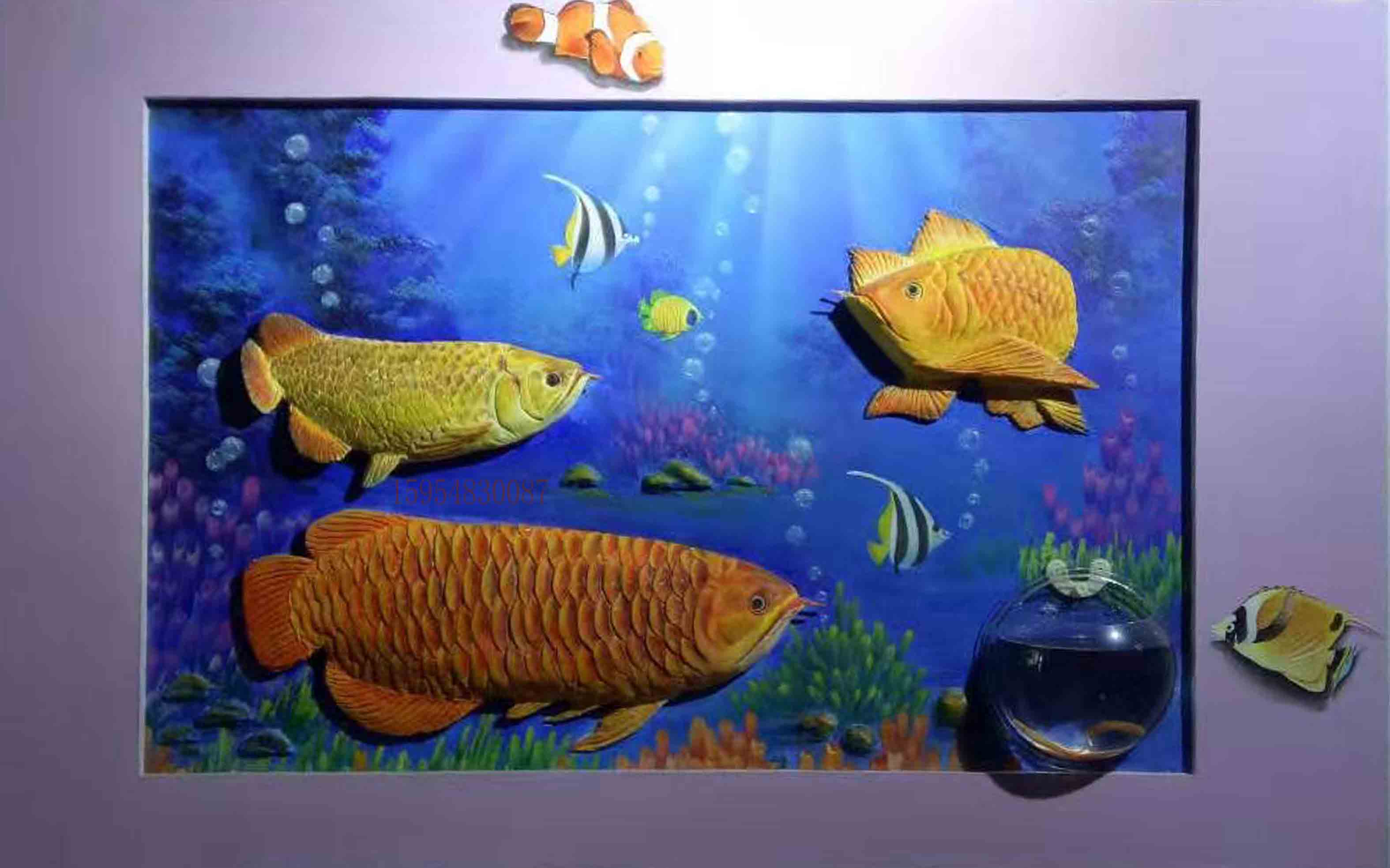 绘制各种浮雕3D壁画玄关吉祥富贵画图片