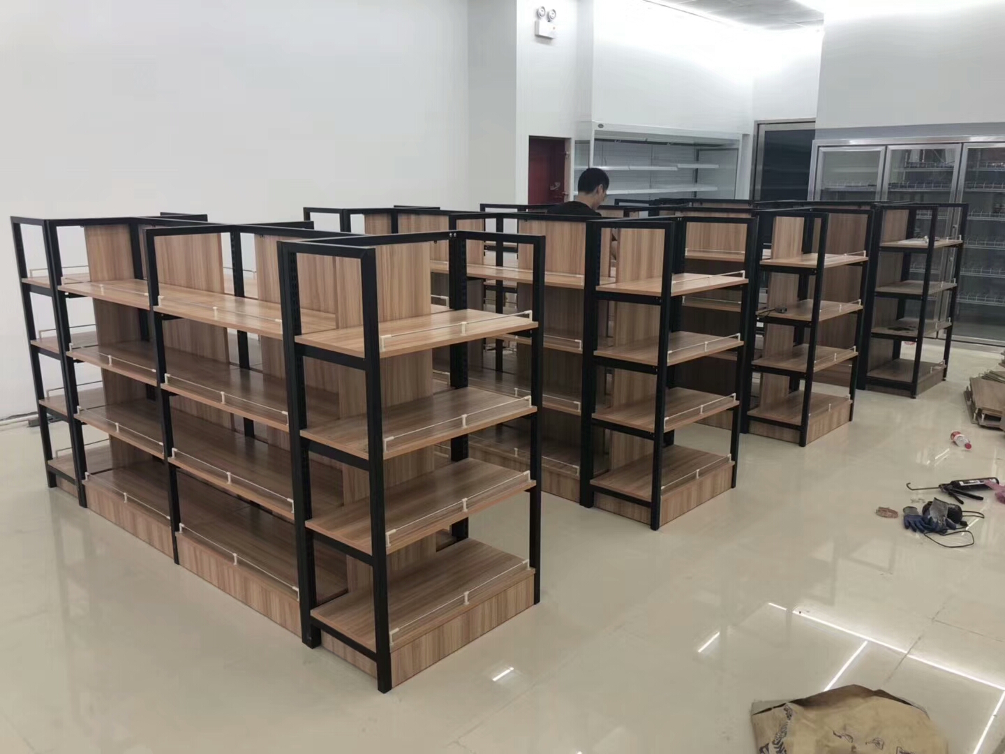 超市鋼木貨架圖片/超市鋼木貨架樣板圖 (4)