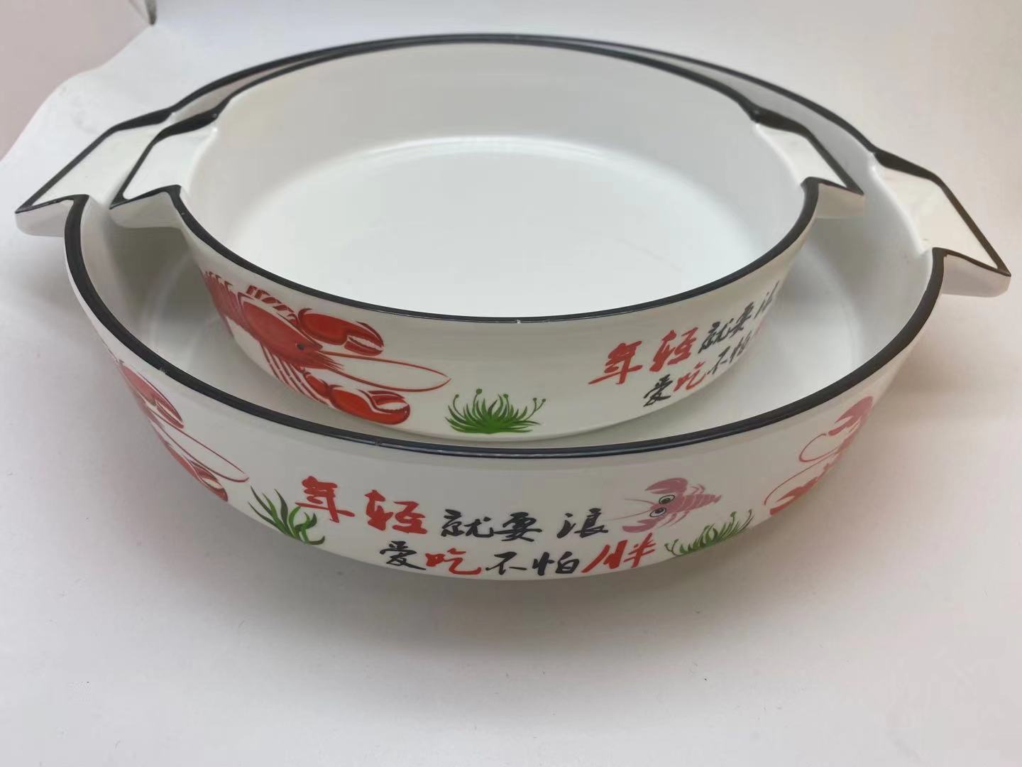 上海双耳龙虾盘，白色密胺龙虾盆餐具，仿瓷餐具厂家