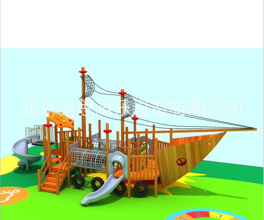幼兒園木質(zhì)滑梯戶外海盜船滑梯秋千圖片