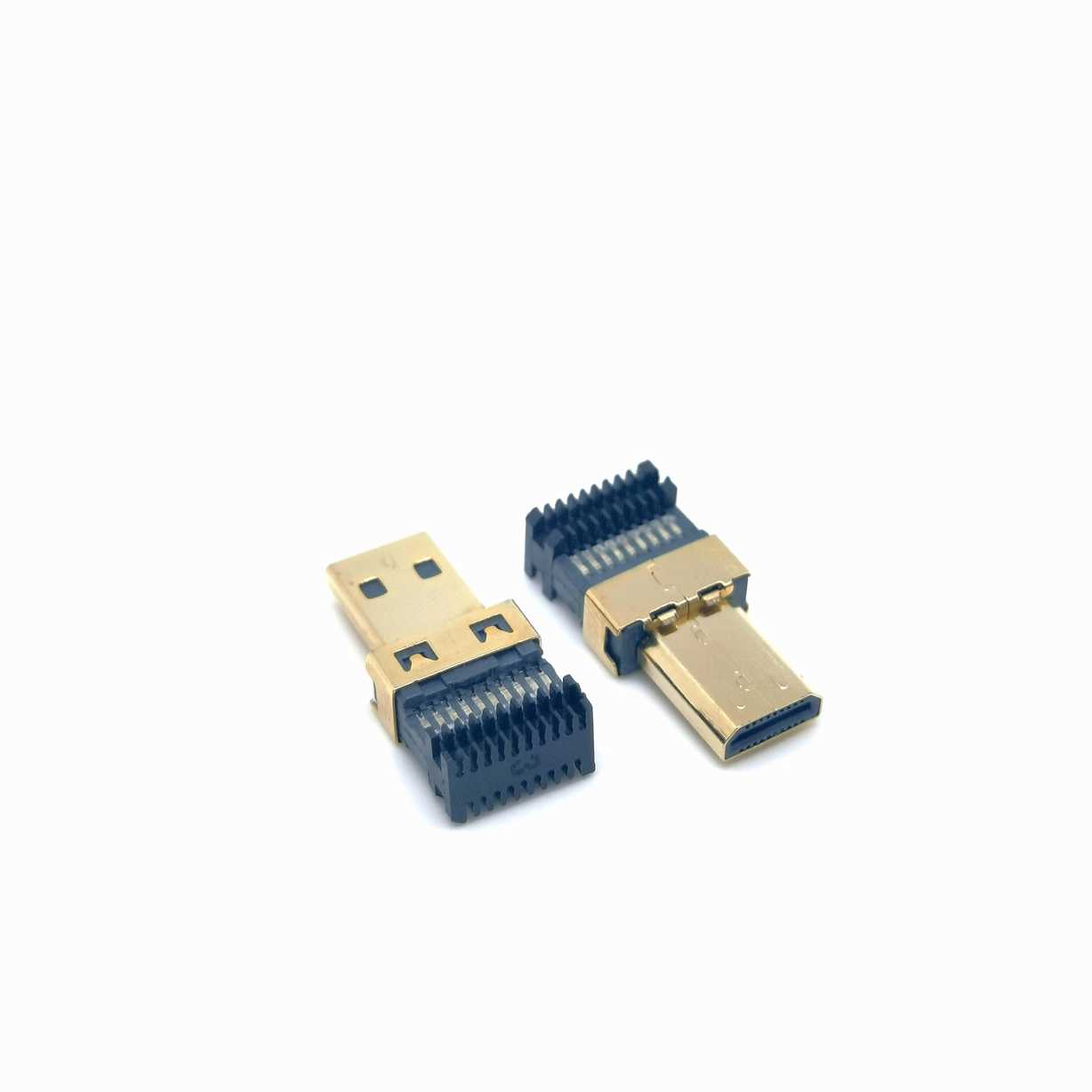 HDMI19p焊线公头 D型口 MICRO带线夹自动焊 镀金铜壳图片