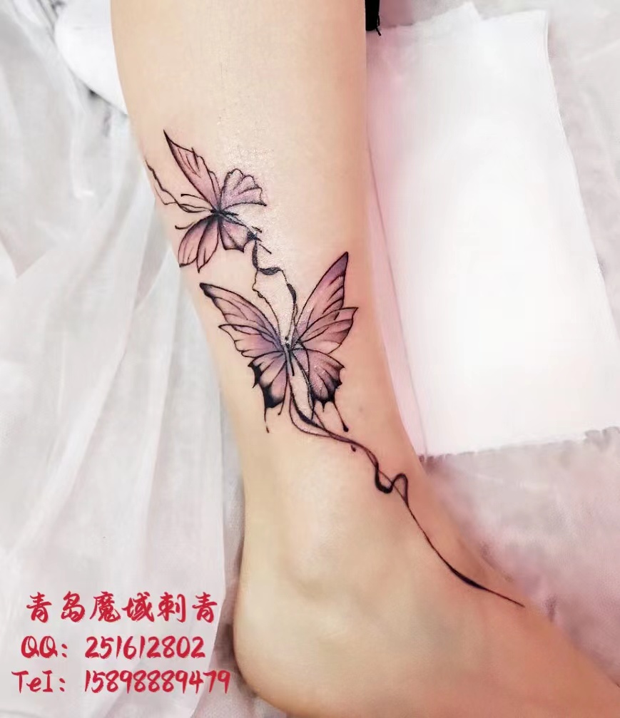 青島紋身 青島刺青  青島水墨風(fēng)蝴蝶紋身