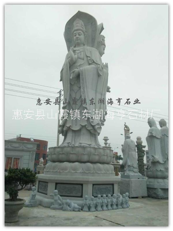 惠安海亨石業(yè)景區(qū)戶外大型石雕三面觀音 寺廟大理石滴水觀音石雕站像