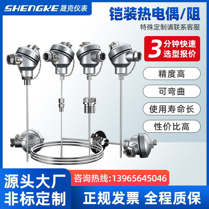 SENKE铂热电阻铠装热电阻Pt100 温度传感器可弯曲