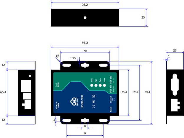 华普物联HP-ERS-T200，振动传感器监测方案，工业级双串口通信服务器,RS485/232转以太网双向透传,网口模块图片