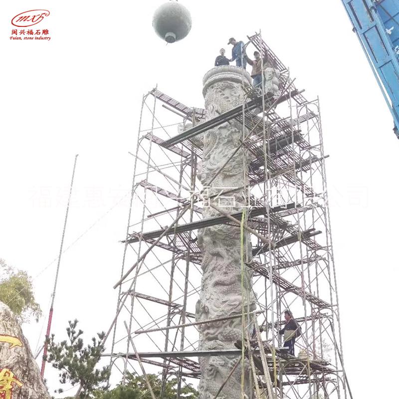 福建寺庙石雕龙柱厂家批发青石柱盘龙石雕祥云龙凤柱石材摆件