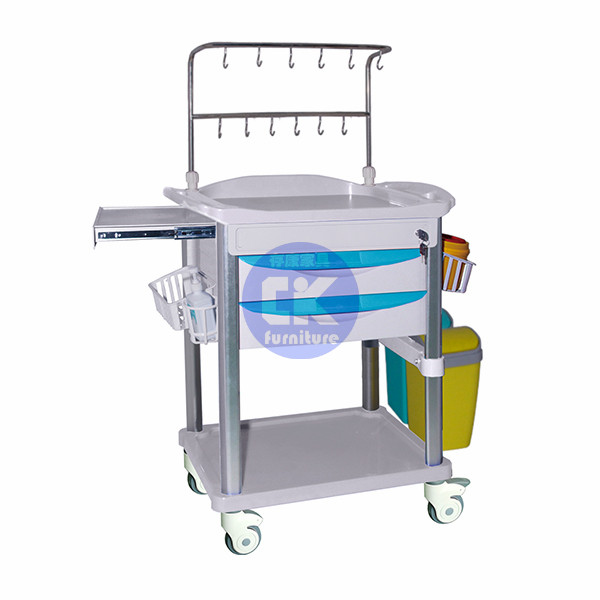 医院用abs输液车双层药品推车带挂钩护士站发药车图片