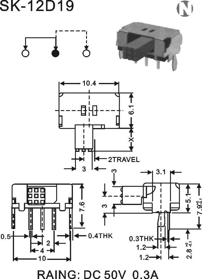 侧柄SK拨动开关SK-12D19图片