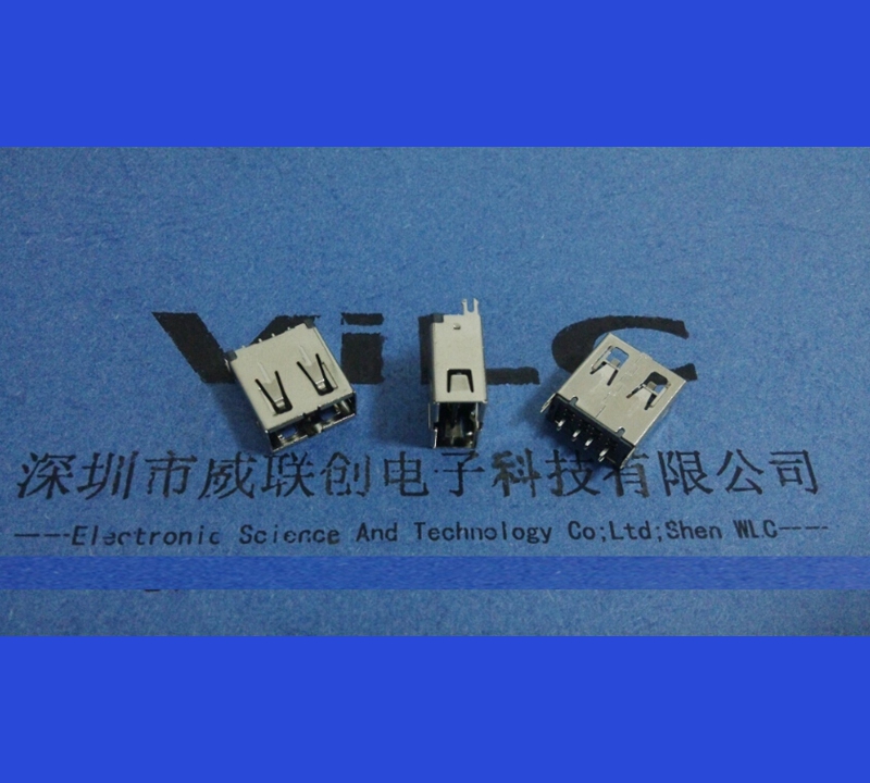 侧立式USB2.0母座A母90度 侧插超长体 侧立式USB2.0母座 直边直脚 四脚插板DIP