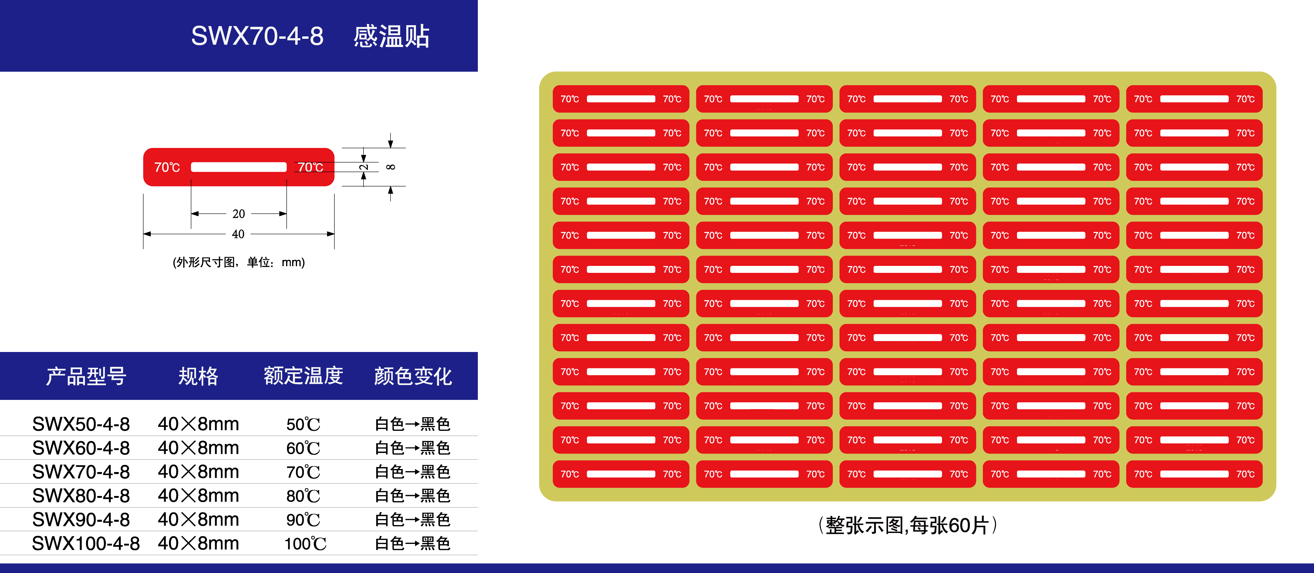 江苏苏州型号SWX-70-4-8测温贴片 白变黑 示温片 每张60贴 批发_价格_供应商_找哪家-苏州瀚群图片