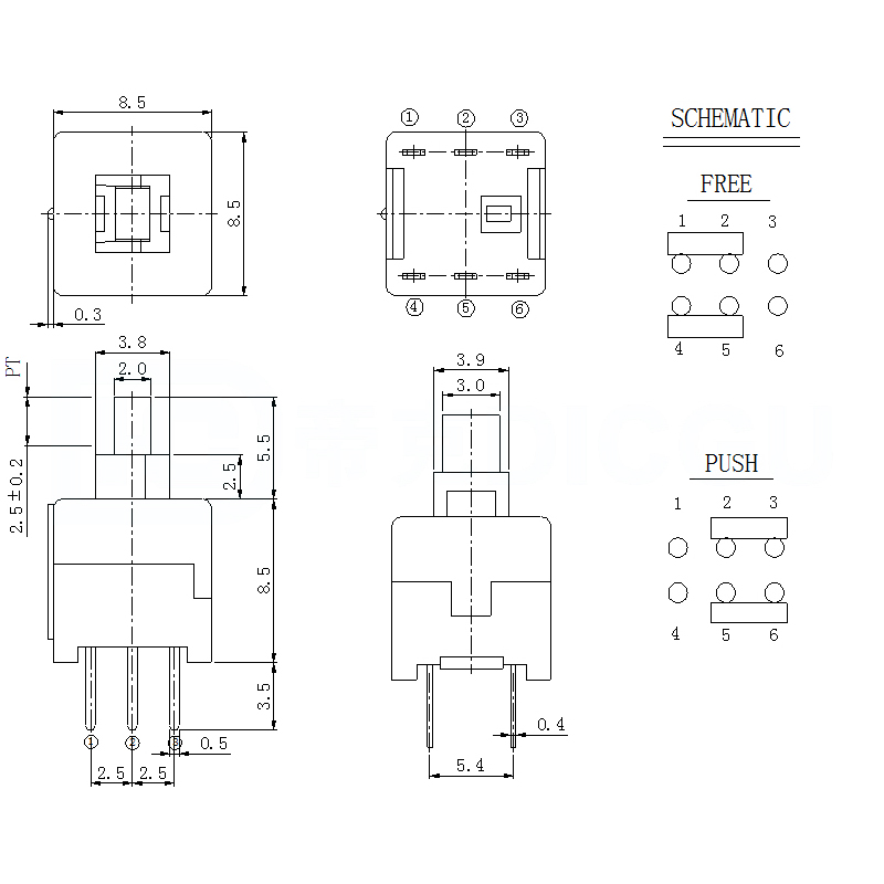 8.5*8.5不帶鎖開關(guān)電器設(shè)備自動化通訊汽車電子儀器儀表電動工具開關(guān)