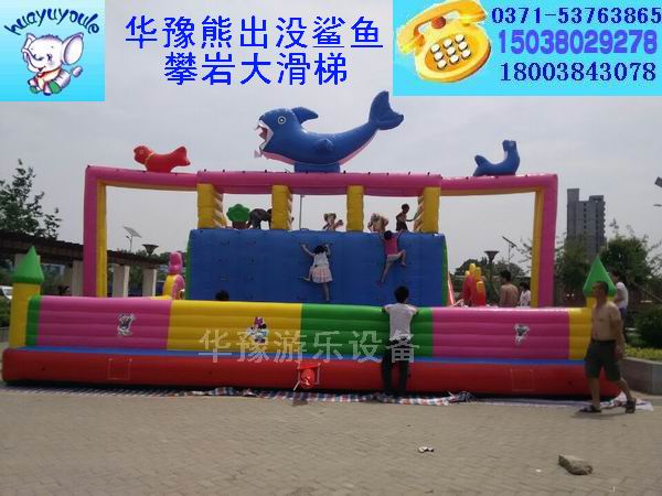 供應(yīng)鯊魚攀巖充氣大滑梯