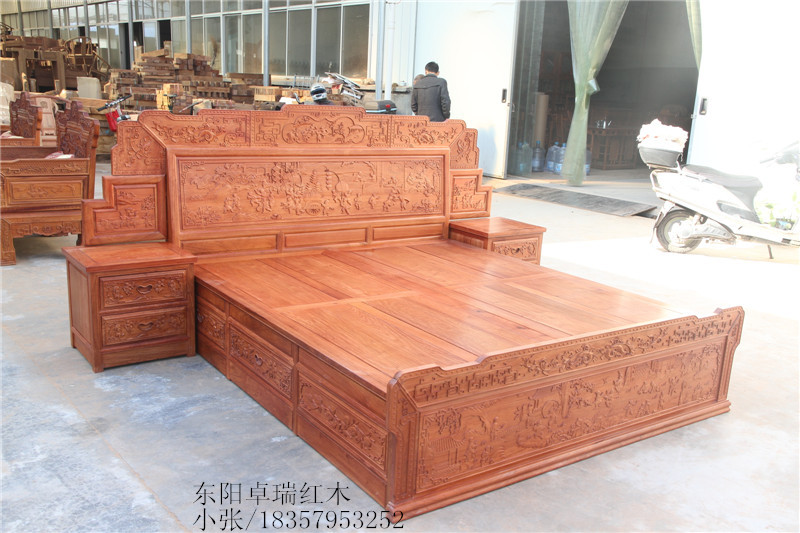 供應1.8米百子大床中式花梨木雙人床實木床百子大床1.8米紅木床雕花結婚床仿古家具