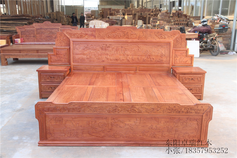 供應1.8米百子大床中式花梨木雙人床實木床百子大床1.8米紅木床雕花結婚床仿古家具