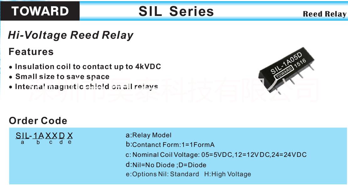 供應(yīng)SIL-1A24DH高壓干簧繼電器（TOWARD）