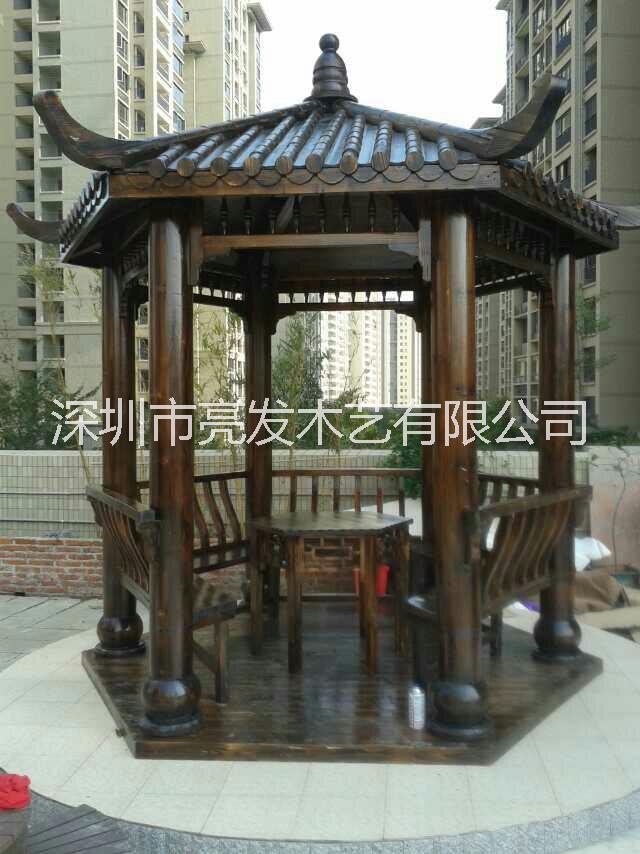 供應(yīng)防腐木六角涼亭 碳化木涼亭 復(fù)古涼亭