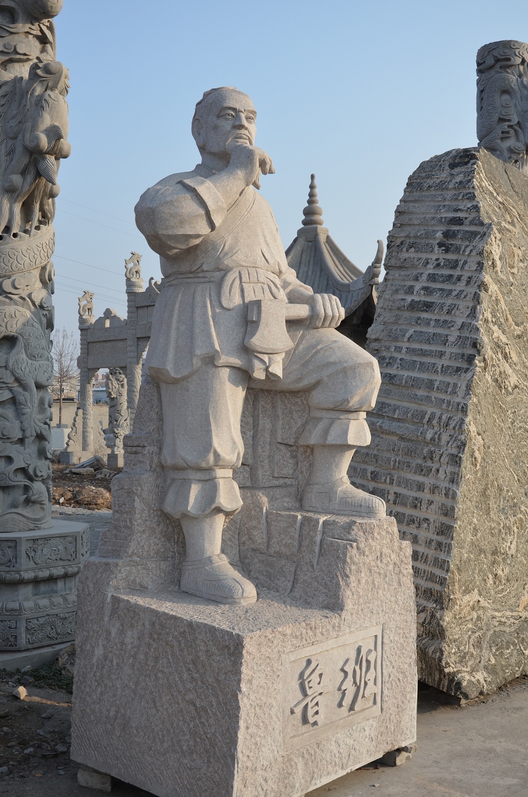 供應(yīng)石雕魯班像巧圣百業(yè)祖師雕像人像