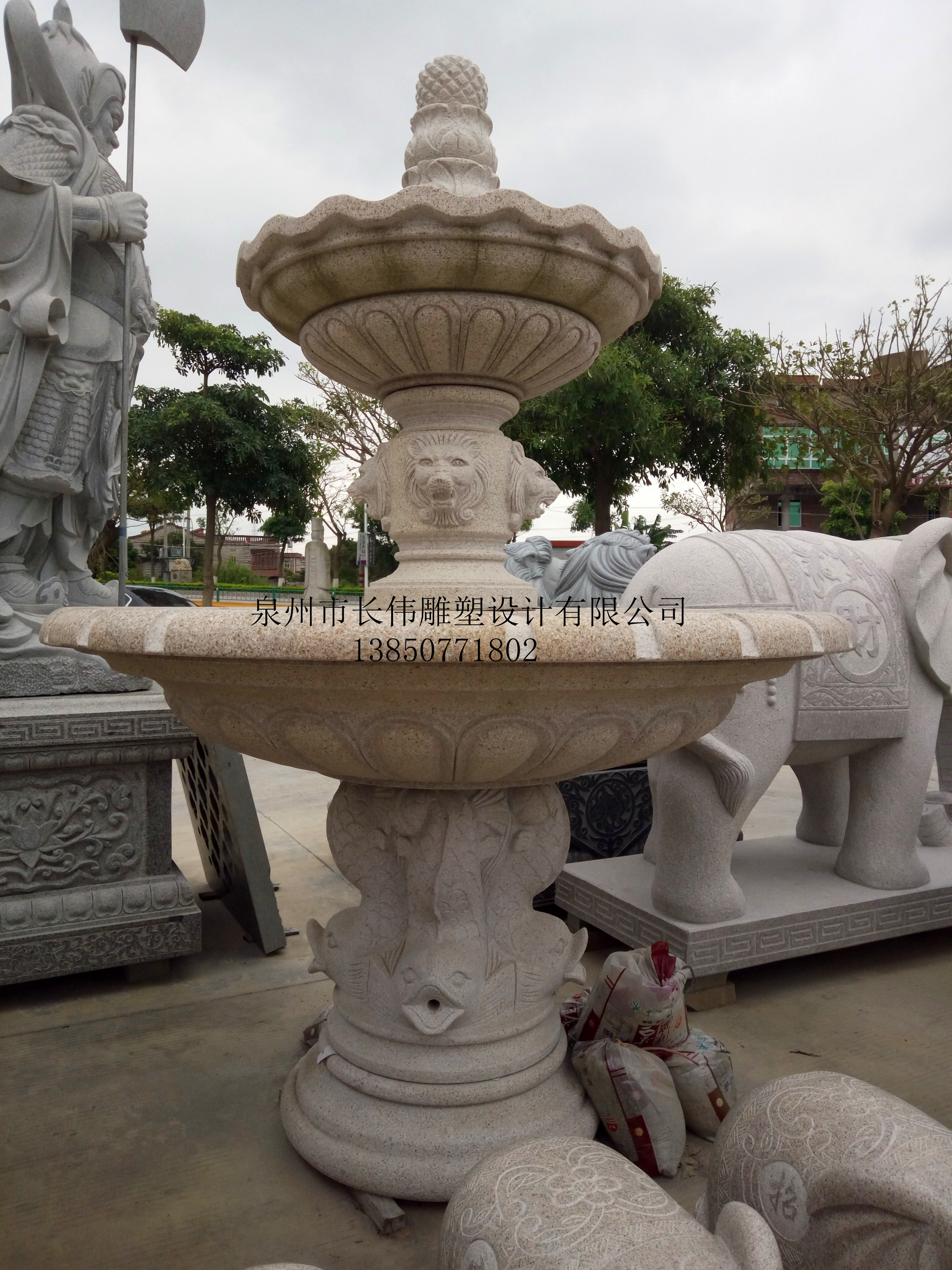 供應(yīng)用于埃及米黃水缽的廠家景觀水缽石材雕塑噴水池雙層缽繡石雙層水缽噴水池