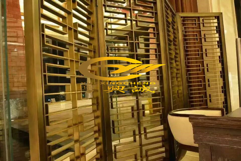 供應(yīng)中式紅古銅不銹鋼屏風(fēng)，玫瑰金酒店不銹鋼屏風(fēng)花格廠家