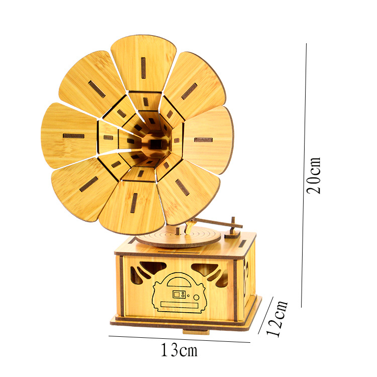 3d立體木質(zhì)拼圖批發(fā)供應(yīng)紅木竹子留聲機(jī)