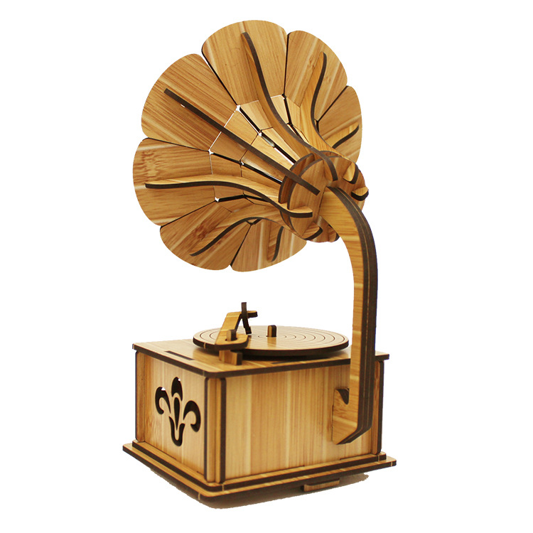 3d立體木質(zhì)拼圖批發(fā)供應(yīng)紅木竹子留聲機(jī)