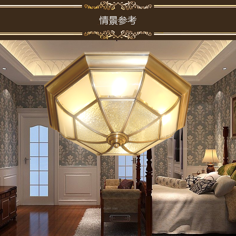 歐式全銅吸頂燈陽臺走廊過道燈具 大廳客廳銅燈 簡約臥室燈具 中山古鎮(zhèn)燈飾