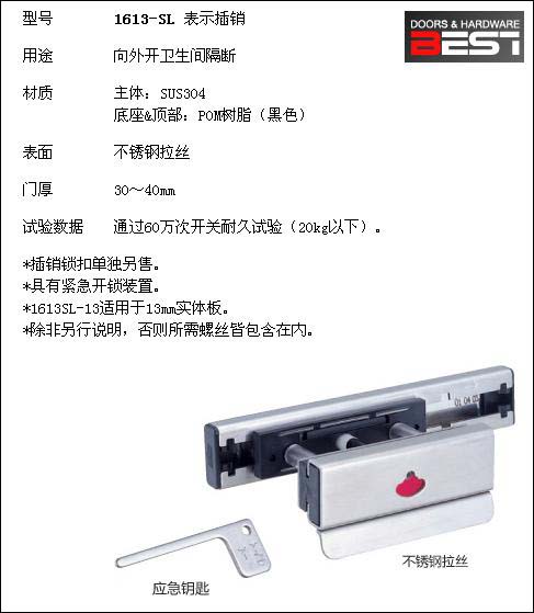 供應BEST1613-SL表示插銷  上海 BEST表示插銷