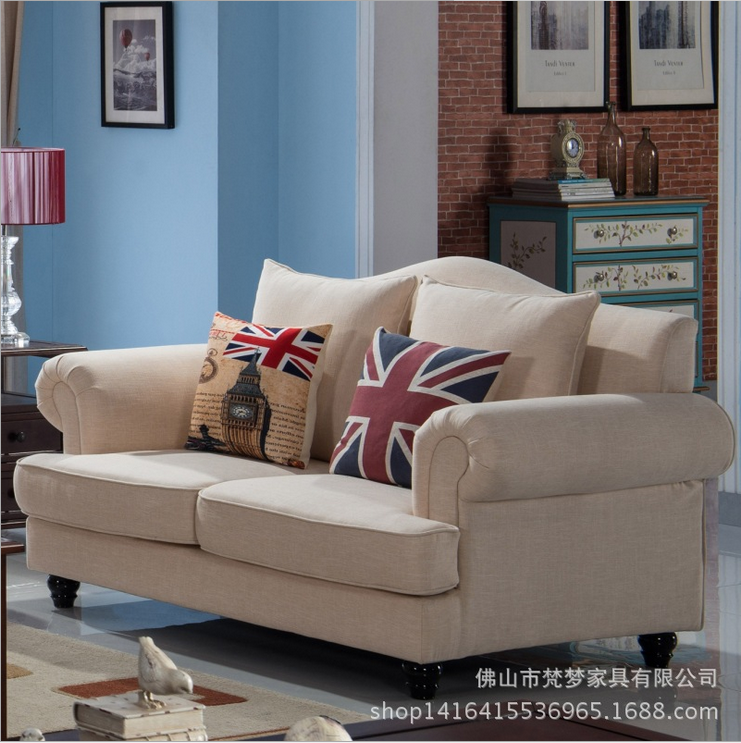 美式布藝沙發(fā)客廳組合123轉(zhuǎn)角大小戶型麻布*沙發(fā)小美式沙發(fā)批發(fā)