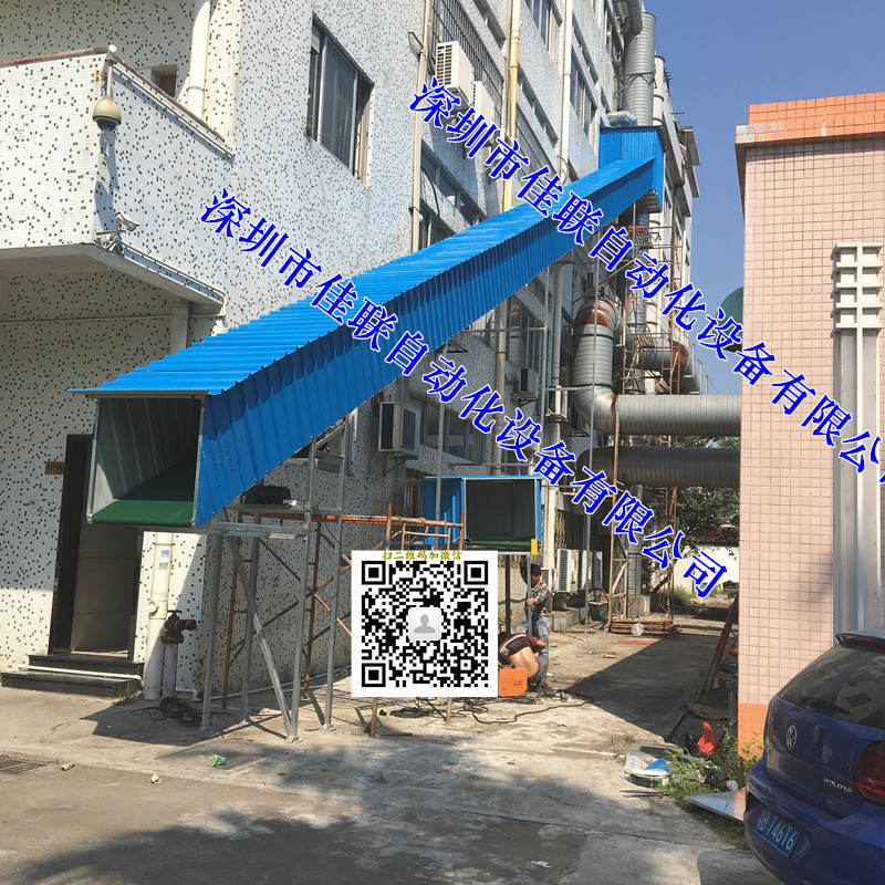 一樓貨物通過(guò)傳送帶設(shè)備運(yùn)輸四樓