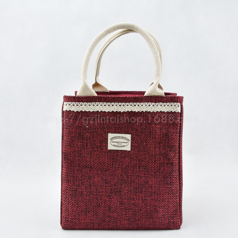 廠家批發(fā)紅色麻布手提購(gòu)物袋保溫袋