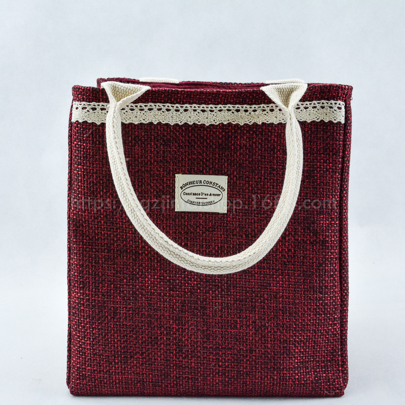 廠家批發(fā)紅色麻布手提購(gòu)物袋保溫袋