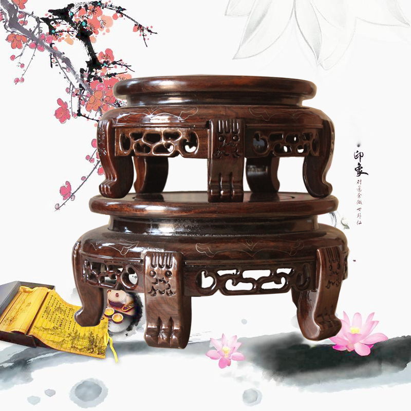 紅木黑枝木套二圓底座