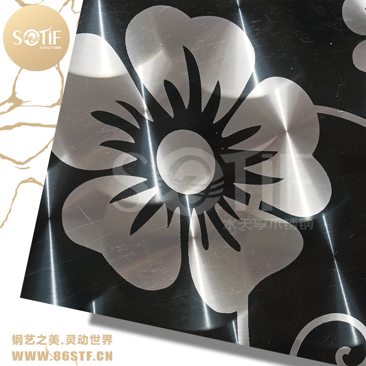 廠家供應(yīng),304不銹鋼水仙花黑鈦退鈦鐳射板,*會所幕墻裝飾板