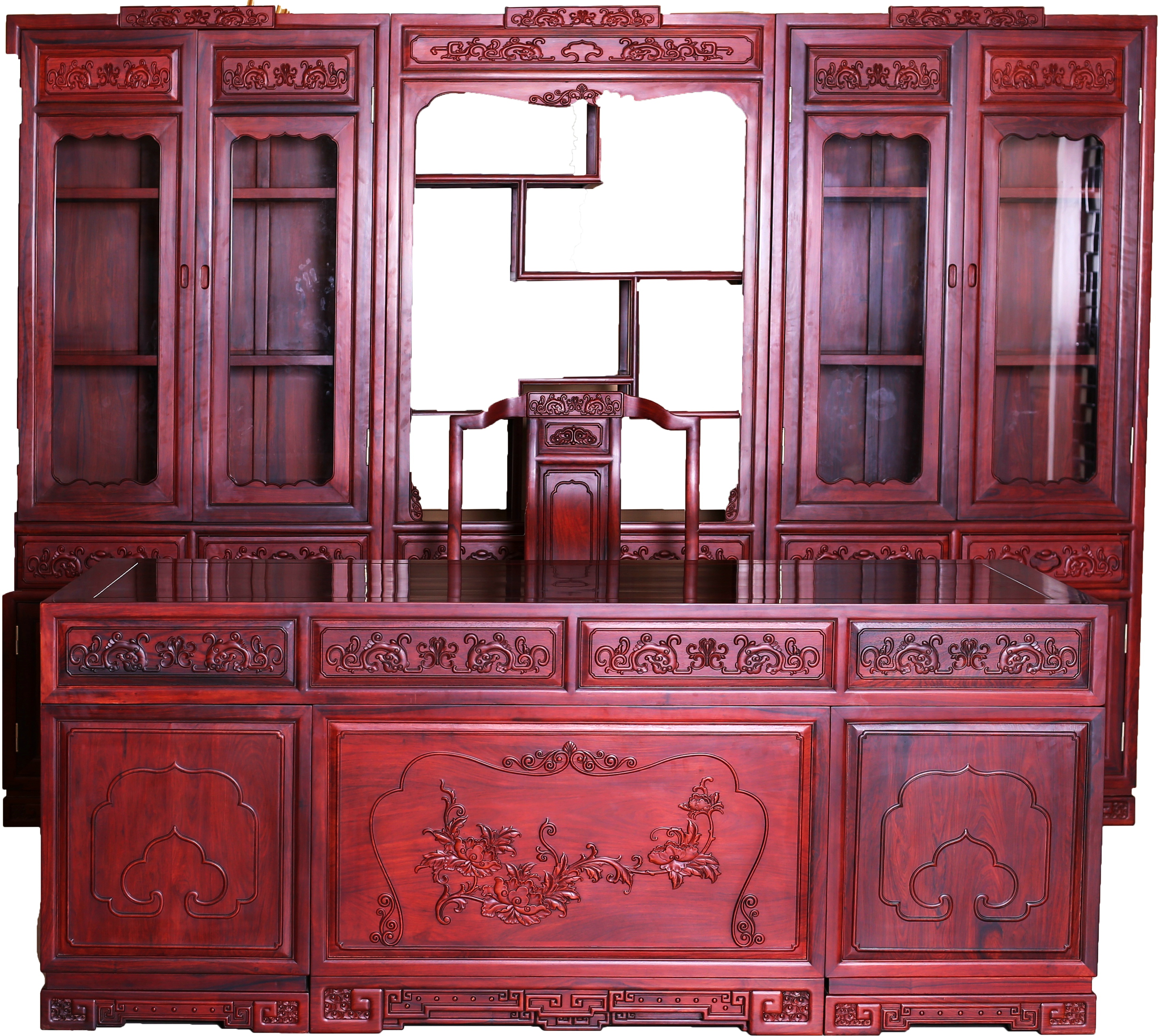 紅酸枝家具 千百年紅木古典書(shū)柜 錦瑟年華書(shū)柜