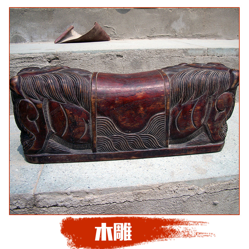 純手工硬木雕枕頭 高端居家工藝品獅子狗造型仿古雕刻木枕