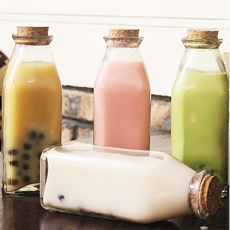 廠家批發(fā)玻璃木塞瓶花茶珍珠奶茶瓶創(chuàng)意飲料瓶冷泡茶玻璃瓶350ml