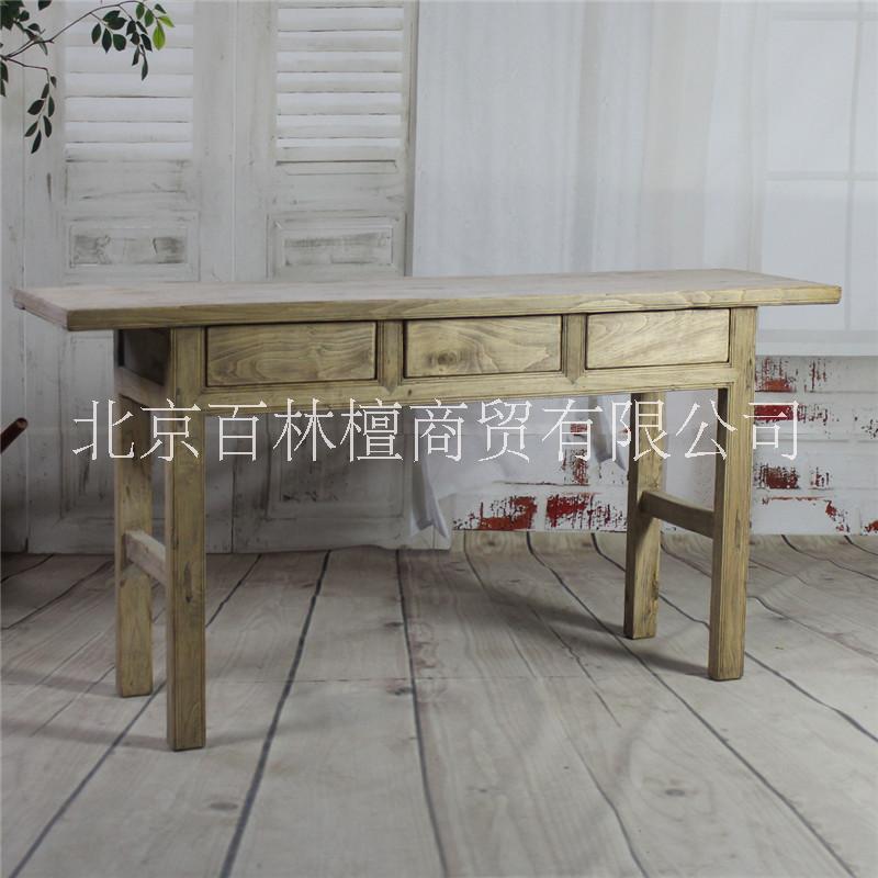 手工全實(shí)木玄關(guān)臺(tái) 古樸老松木家具 三屜桌子玄關(guān)桌中式餐邊桌原木 廠家直銷手工制作可定做