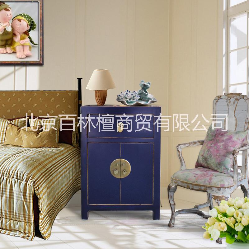 新古典復古一屜2門做舊床頭柜實木特價整裝臥室邊柜儲物柜木家具