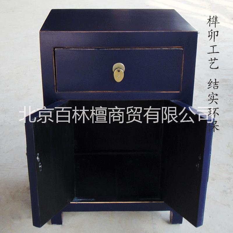 新古典復古一屜2門做舊床頭柜實木特價整裝臥室邊柜儲物柜木家具