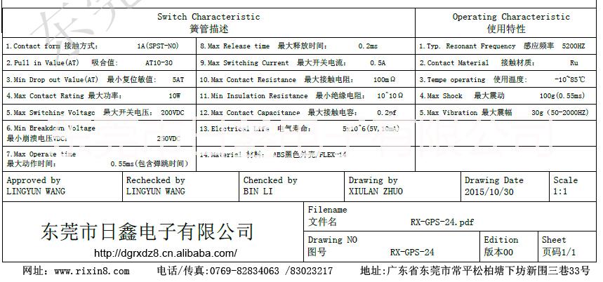 廠家供應(yīng) 大尺寸塑封干簧管磁控式感應(yīng)開關(guān)RX-GPS-24哈姆林