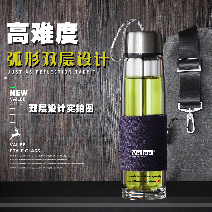 水杯耐熱玻璃杯帶蓋車載水瓶透明水 水杯耐熱玻璃杯車載水瓶透明水杯