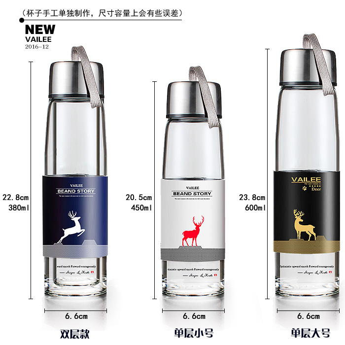 水杯耐熱玻璃杯帶蓋車載水瓶透明水 水杯耐熱玻璃杯車載水瓶透明水杯