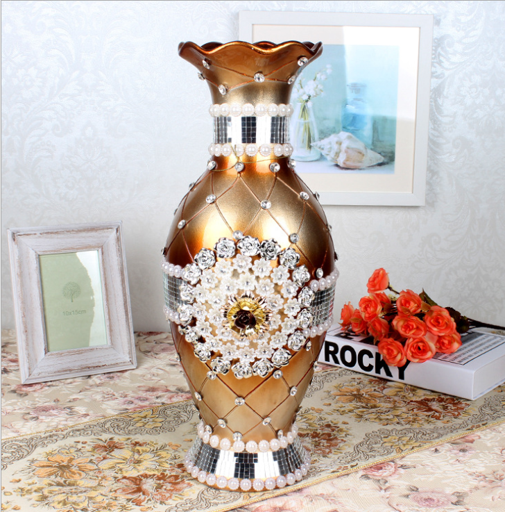 廠家直銷歐式家居裝飾品花瓶工藝品陶瓷花瓶鑲鉆客廳擺件花瓶花插